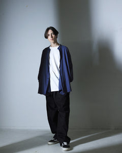 ORGANIC COTTON FLANNEL BAND COLLAR SHIRT JACKET / BLUE