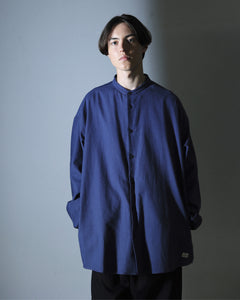 ORGANIC COTTON FLANNEL BAND COLLAR SHIRT JACKET / BLUE
