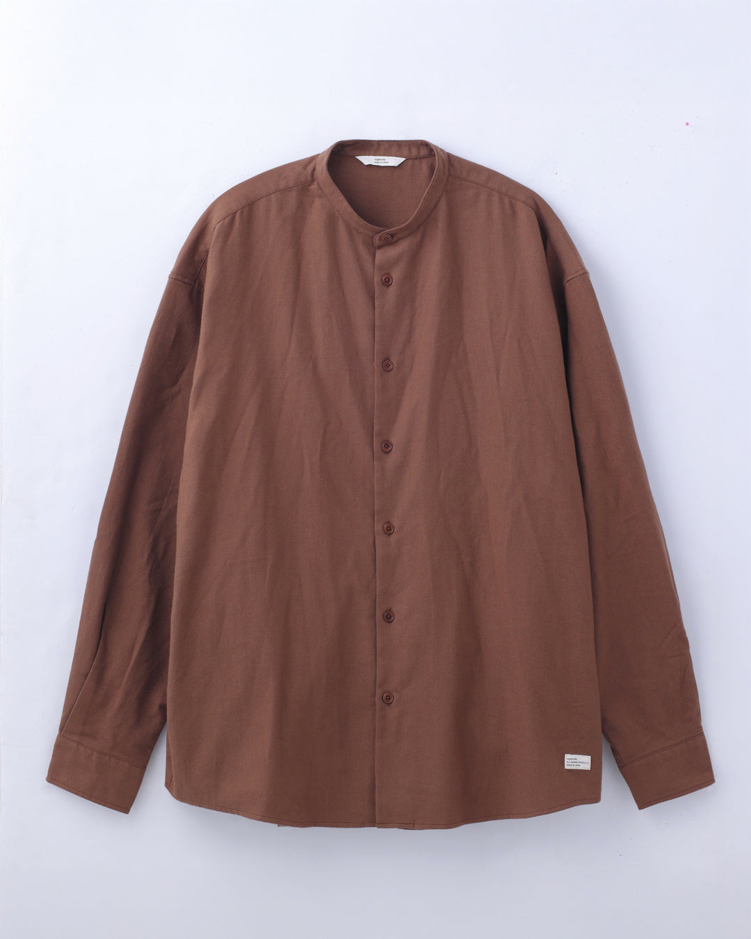 ORGANIC COTTON FLANNEL BAND COLLAR SHIRT JACKET / BROWN