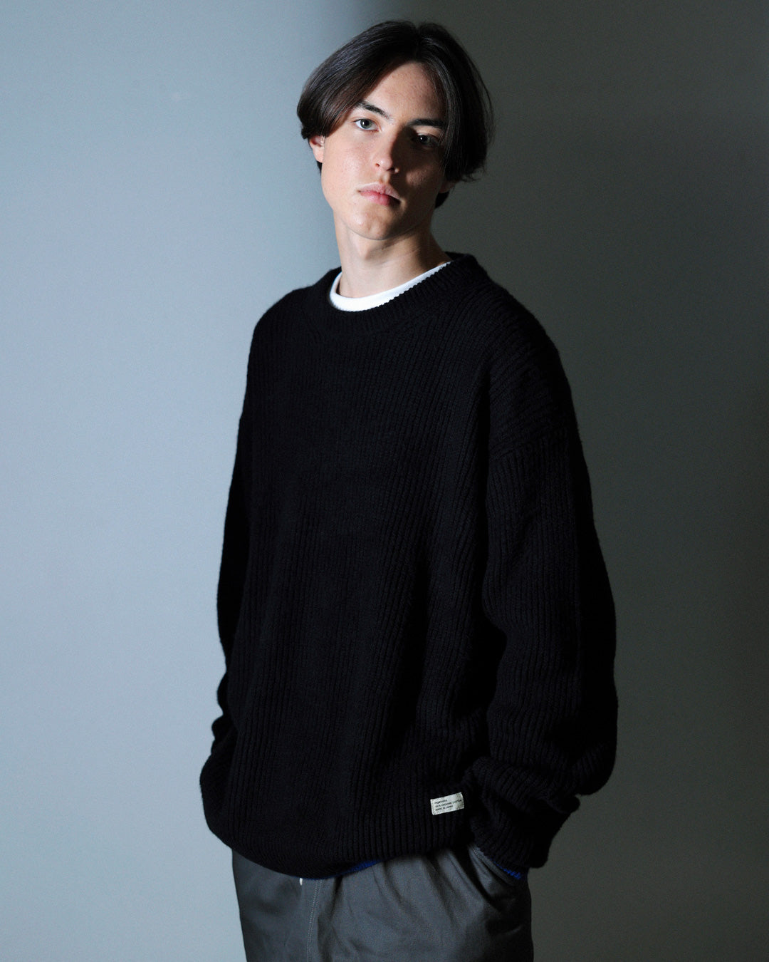 ORGANIC COTTON LINKING  MOHAIR KNIT / BLACK