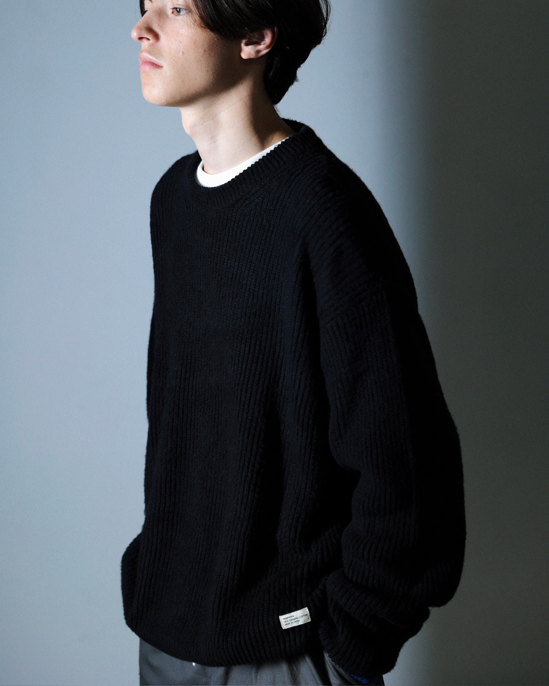 ORGANIC COTTON LINKING  MOHAIR KNIT / BLACK