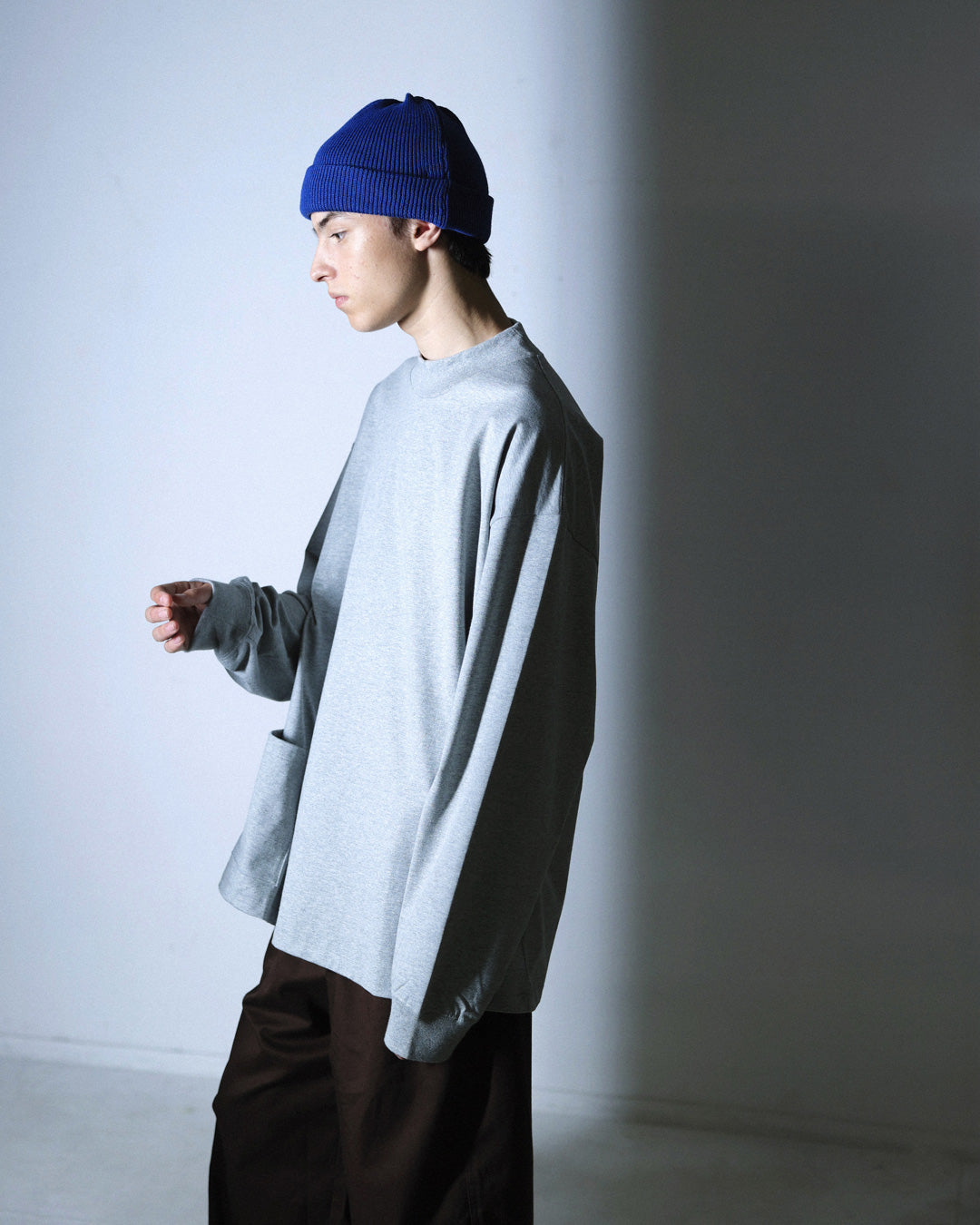 ORGANIC COTTON CHILL MOCKNECK POCKET LONG TEE / H.GREY