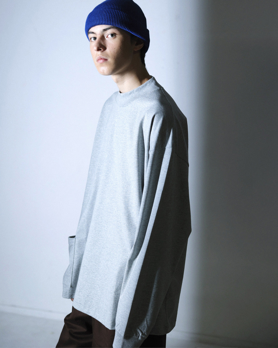 ORGANIC COTTON CHILL MOCKNECK POCKET LONG TEE / H.GREY