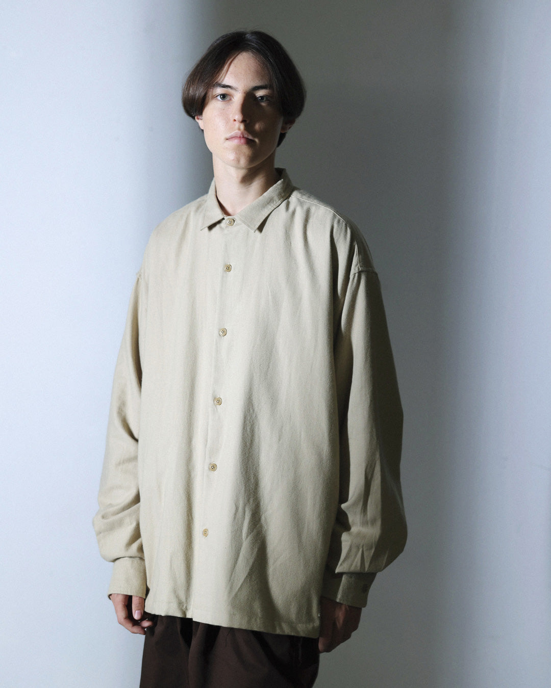 ORGANIC COTTON FLANNEL SHIRT JACKET / BEIGE