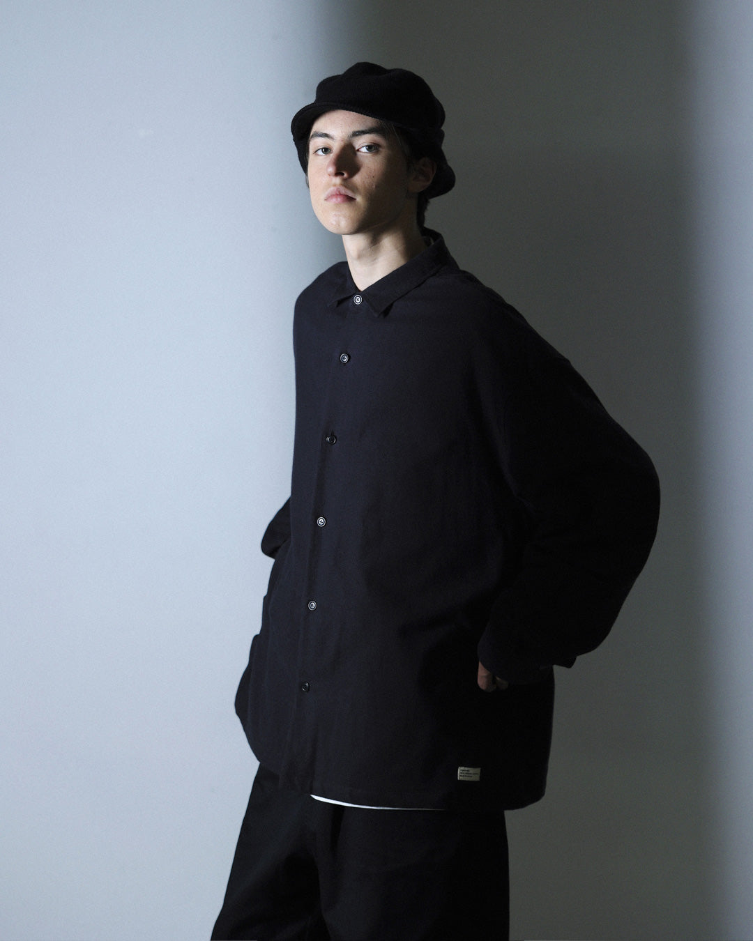 ORGANIC COTTON FLANNEL SHIRT JACKET / BLACK