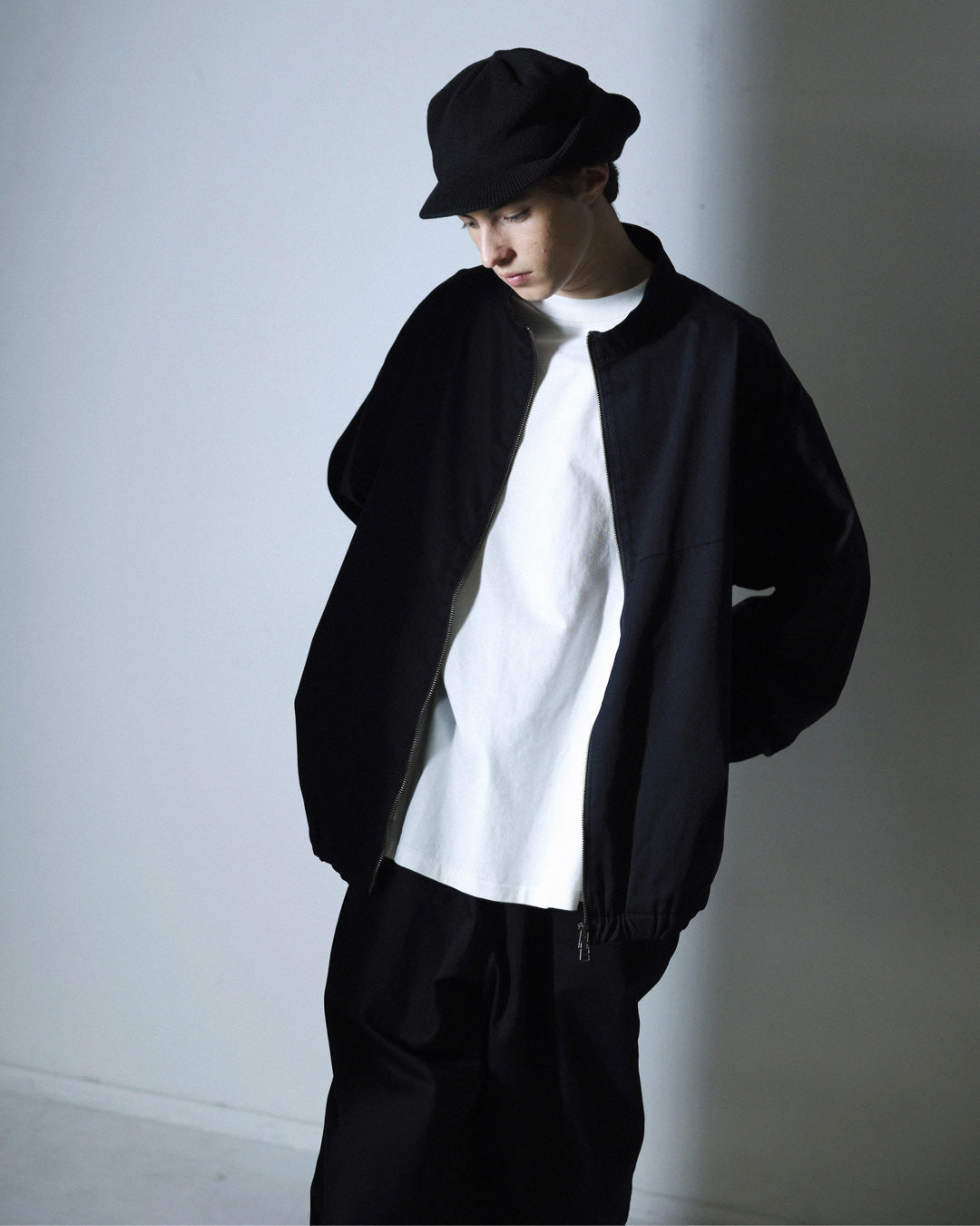 ORGANIC COTTON TWILL TRACK JACKET / BLACK