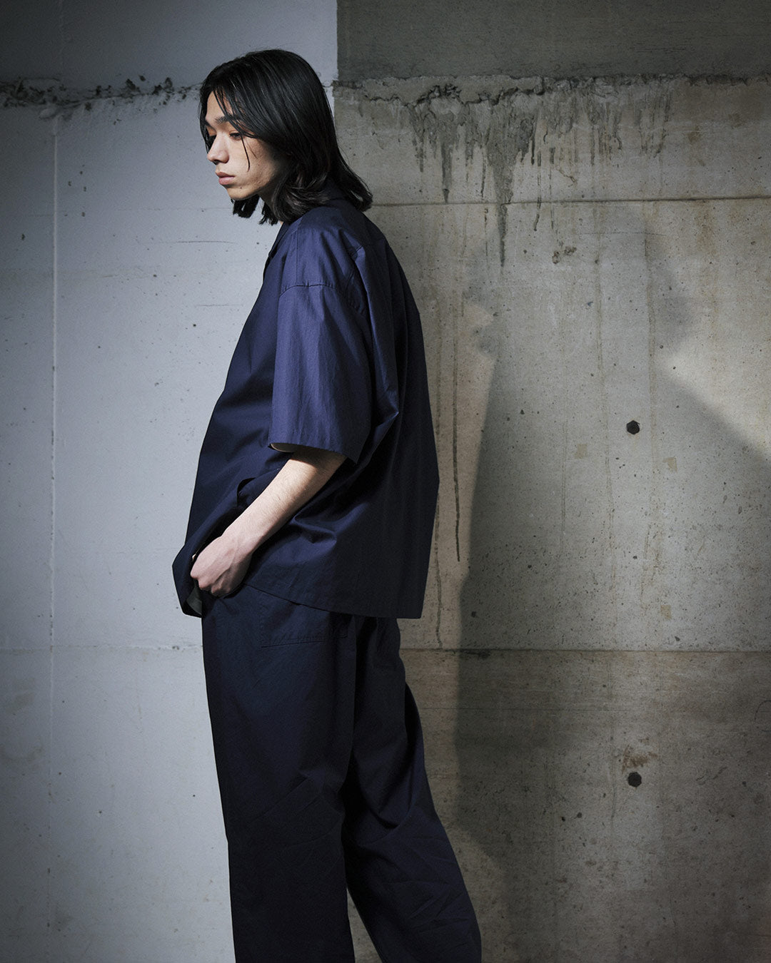 ORGANIC COTTON BROADCLOTH EASY PANTS / NAVY