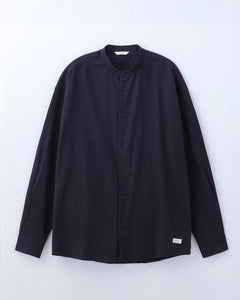 ORGANIC COTTON FLANNEL BAND COLLAR SHIRT JACKET / BLACK