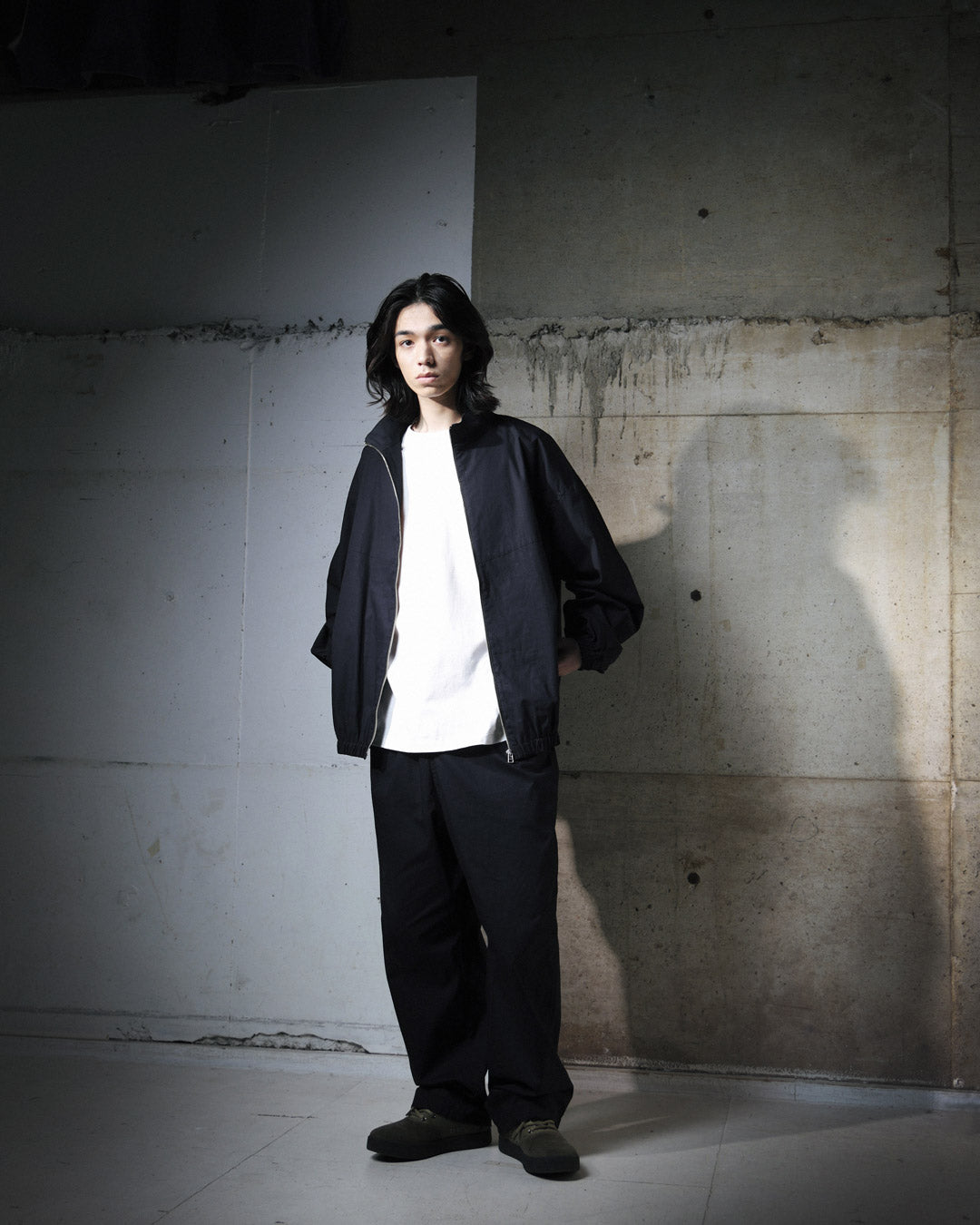 ORGANIC COTTON BROADCLOTH TRACK JACKET / BLACK